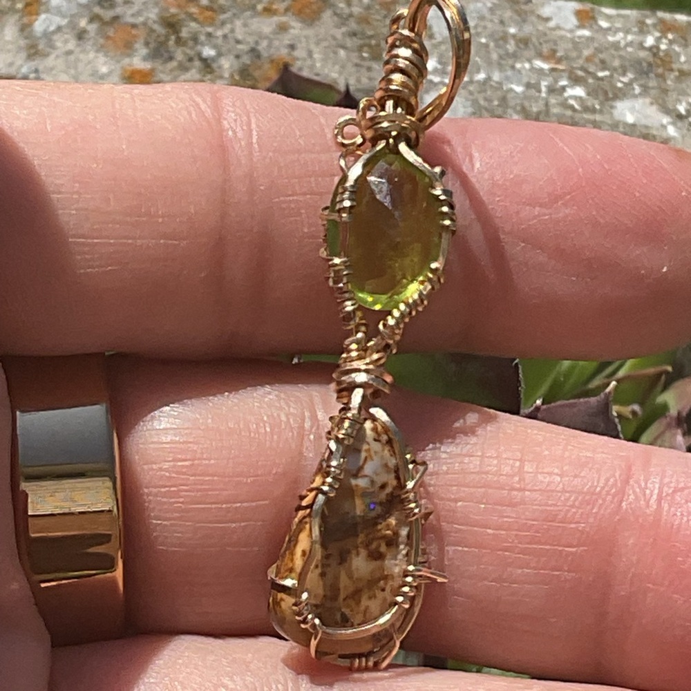 Bolder Opal and Sphene Good Wirewrap Pendant - Picture 5 of 5